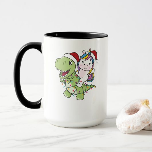 Mug Dinosaur Noël Unicorne Hiver T-Rex Dino (Avec donut)