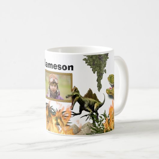 Mug Dinosaur rugir T-rex flammes préhistoriques nom de (Devant droit)