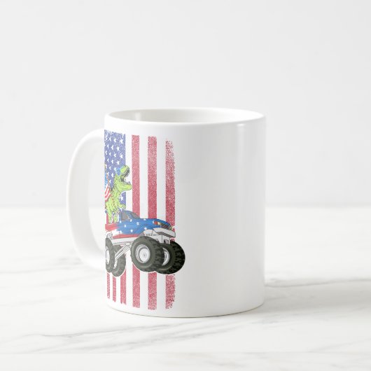 Mug Dinosaur T Rex Monster Truck Drapeau américain (Devant gauche)