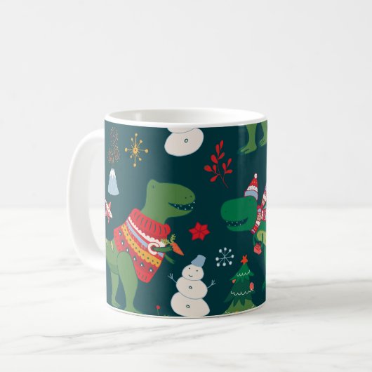 Mug Dinosaur T-Rex : Nouvel An de Noël. (Devant gauche)