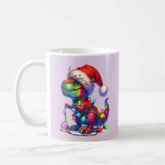 Mug Dinosaur tangled up in fairy christms lights (Gauche)