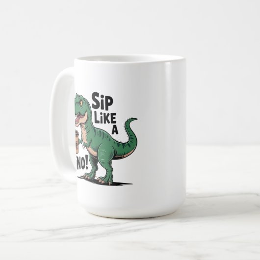 Mug dinosaure buvant du café (Devant gauche)