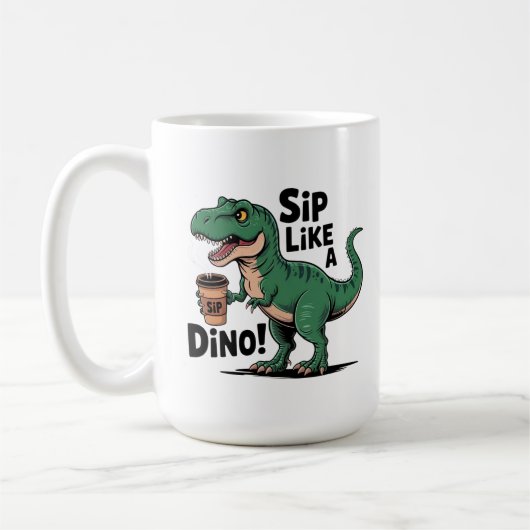 Mug dinosaure buvant du café (Gauche)
