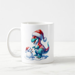 Mug dinosaure de Noël avec bonhomme de neige mignon, f