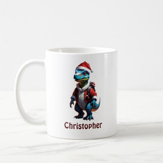 Mug Dinosaure de Noël bleu (Gauche)