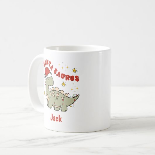 Mug Dinosaure de Noël Santasaurus Nom rétro (Devant gauche)