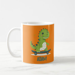 Mug Dinosaure De Skateboard Amusant Avec Nom Enfants