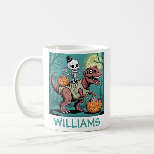 Mug Dinosaure d'Halloween Skeleton équitation personna (Gauche)