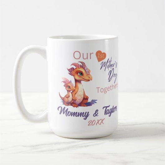 Mug Dinosaure et bébé Notre première fête des mères en (Gauche)