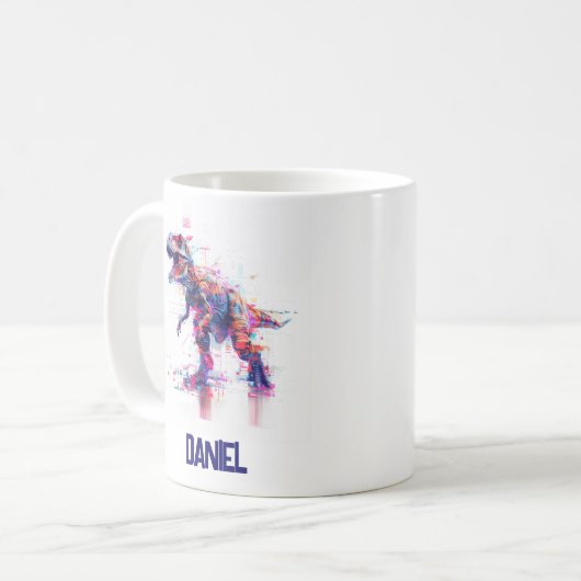 Mug Dinosaure Rex T-Rex Futuriste Avec Nom Enfants (Devant gauche)