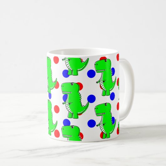 Mug Dinosaure Vert bleu Polka Motif (Devant droit)