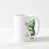Mug Dinosaure vert personnalisé avec fleurs (Devant droit)