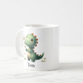 Mug Dinosaure vert personnalisé avec fleurs (Devant gauche)