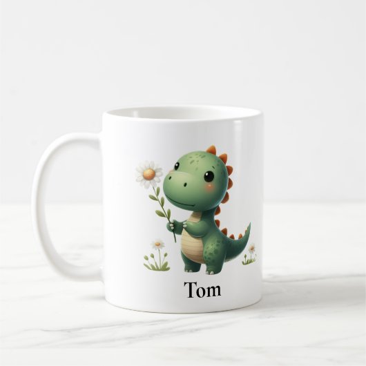Mug Dinosaure vert personnalisé avec fleurs (Gauche)