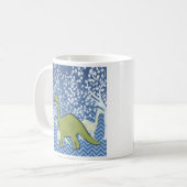 Mug Dinosaure vert sur le zigzag Chevron - bleu et (Devant gauche)