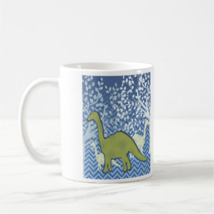 Mug Dinosaure vert sur le zigzag Chevron - bleu et
