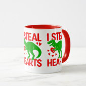 Mug Dinosaure Vert Valentine I Voler Coeurs (Devant droit)