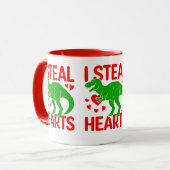 Mug Dinosaure Vert Valentine I Voler Coeurs (Devant gauche)