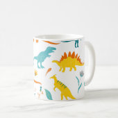 Mug Dinosaures stylisés, éléments floraux, mignons. (Devant droit)