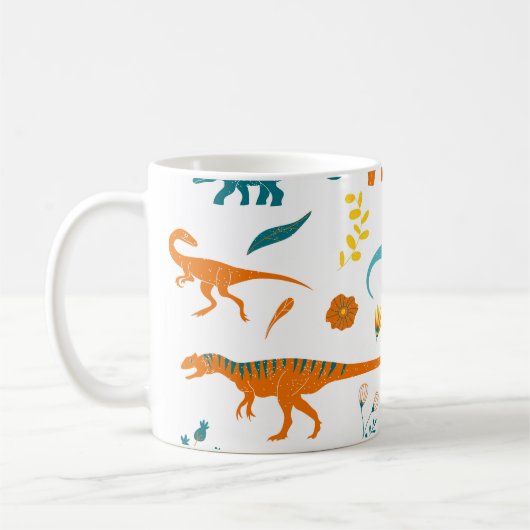 Mug Dinosaures stylisés, éléments floraux, mignons. (Gauche)
