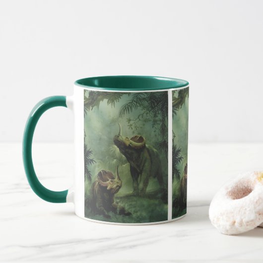 Mug Dinosaures vintage, Centrosaurus dans la jungle (Avec donut)