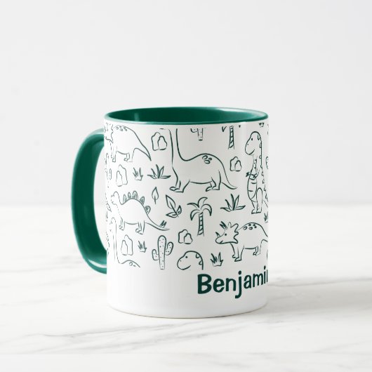 Mug Dinosaurs Boy Name Dino Cute Jungle Green (Devant gauche)