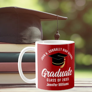 Mug Diplômé blanc rouge Personnalisé 2025 Graduation