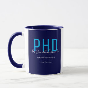Mug Diplômé bleu Nom Diplôme PhD