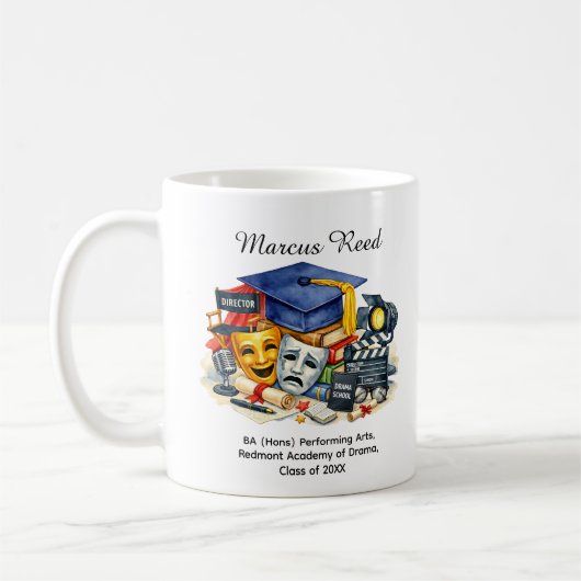 Mug 🎓Diplômé des Arts du Spectacle Nom et Diplôme Per (Gauche)