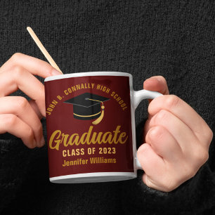 Mug Diplômé d'or Maroon Personnalisé 2025 Graduation