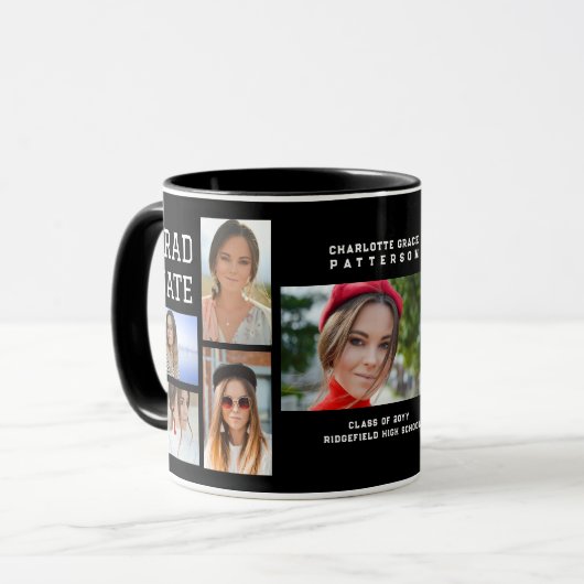 Mug Diplômé en multi-photo de script moderne (Devant gauche)
