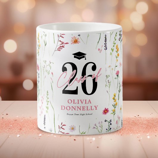 Mug Diplômé Fleur Sauvage Élégante 2025