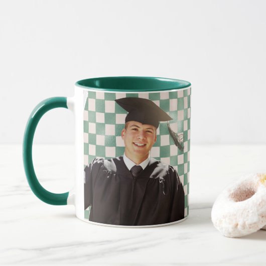 Mug Diplôme hommes photo personnalisée à carreaux vert (Avec donut)