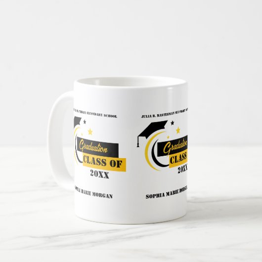 Mug Diplômé Jaune Noir Blanc Classique (Devant gauche)