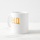 Mug Diplômé Orange Noir Date Nom Diplôme PhD (Devant gauche)