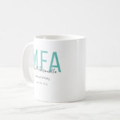 Mug Diplômé Turquoise Noir Nom de la date Degré MFA (Devant gauche)