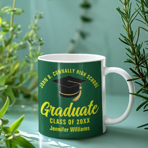 Mug Diplômé vert jaune personnalisé 2025 Graduation
