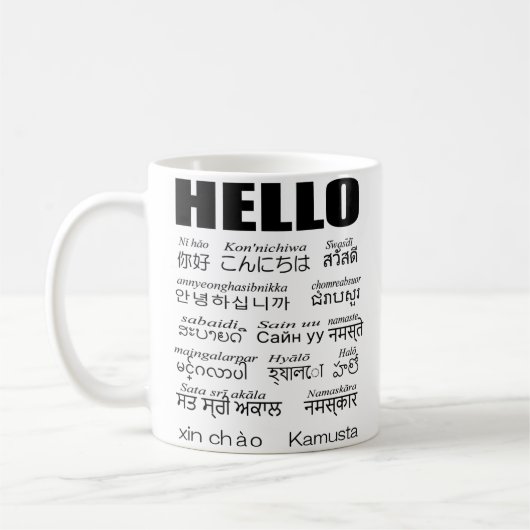 Mug Dites bonjour dans 15 langues asiatiques. (Gauche)