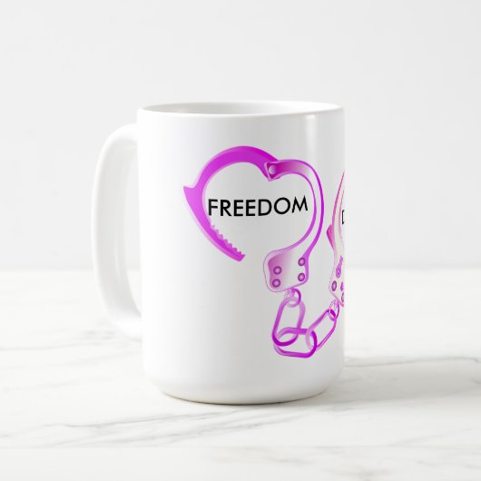 Mug Divorcé enfin libre rose ouvert menottes (Devant gauche)