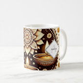 Mug Diwali Diyas & Rangoli en or et bronze personnalis (Devant droit)