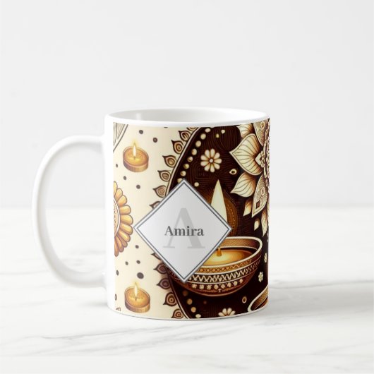 Mug Diwali Diyas & Rangoli en or et bronze personnalis (Gauche)