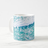 Mug do-it-yourself Monogramme blanc en cercle, Vagues  (Devant gauche)