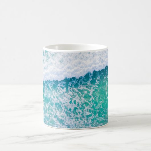 Mug do-it-yourself Monogramme blanc en cercle, Vagues  (Centre)