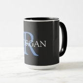 Mug do-it-yourself Monogramme & Nom, Noir, Bleu & Blan (Devant droit)