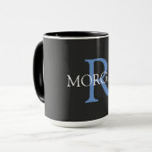 Mug do-it-yourself Monogramme & Nom, Noir, Bleu & Blan (Devant gauche)