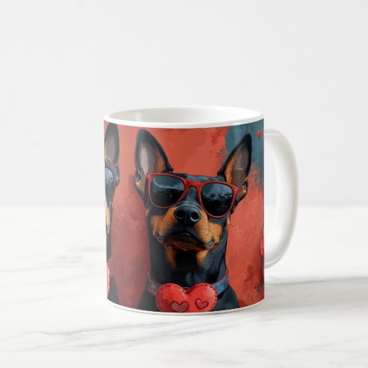 Mug Doberman au cœur Roses Saint-Valentin (Devant droit)