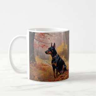 Mug Doberman dans les feuilles d'automne tombent inspi