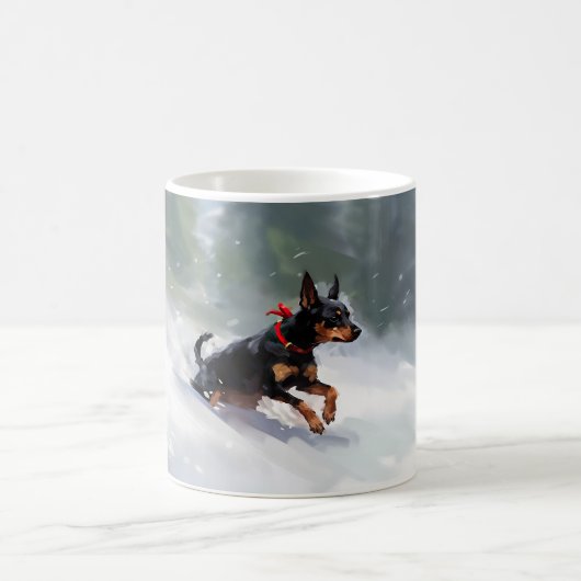 Mug Doberman Pinscher Noël neige hiver (Centre)