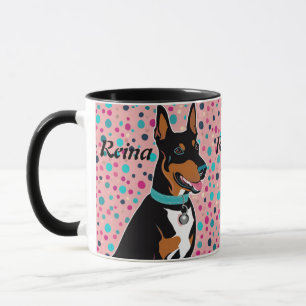 Mug Dobermann Puppy Ajouter un nom mou en rose et noir