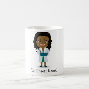 Mug Docteur féminin noir/africain mignon personnalisé